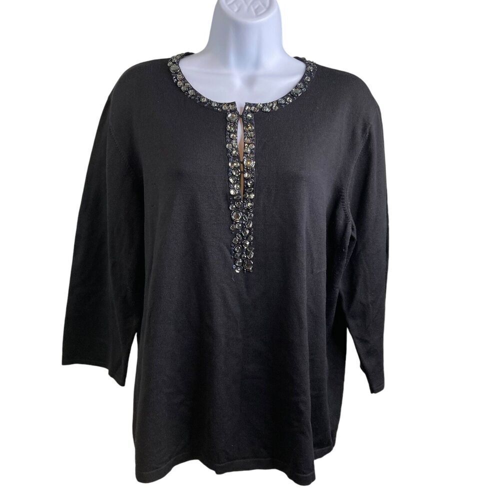 Talbots Women's Black‎ Silk Blend Evening Top Size L/XL Sparkly Trim Mob Wife